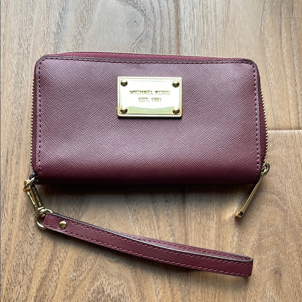 Michael Kors burgundy Wallet Saffiano Leather Zip-Around
